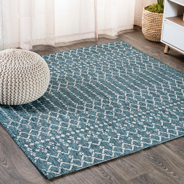 Ourika Moroccan Geometric Textured Weave Indoor/outdoor Square Rug